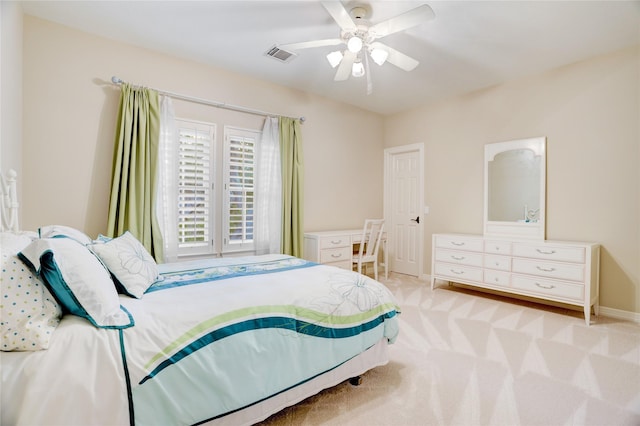 3207 Riviera Dr, Sugar Land, TX 77479 - bedroom with light colored carpet and ceiling fan