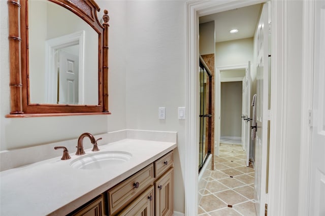 3207 Riviera Dr, Sugar Land, TX 77479 - bathroom with vanity, a stall shower, and tile patterned floors
