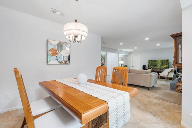 291 E Rainbow Ridge Cir, The Woodlands, TX 77381 - dining space with recessed lighting, a chandelier, and light tile patterned floors