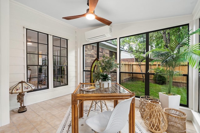 291 E Rainbow Ridge Cir, The Woodlands, TX 77381 - sunroom / solarium with a wall unit AC, tile patterned flooring, and crown molding