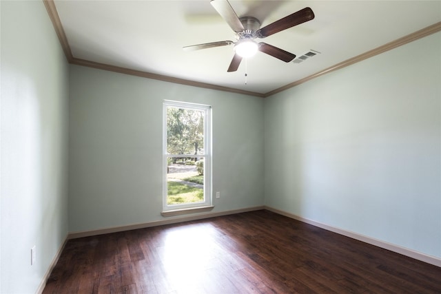 5402 Sheraton Oaks Dr, Houston, TX 77091 - empty room featuring ornamental molding, dark wood-type flooring, and ceiling fan