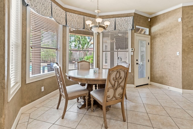 3602 Vashon Ln, Spring, TX 77388 - dining space with a chandelier, ornamental molding, and light tile patterned flooring