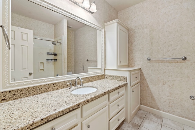 3602 Vashon Ln, Spring, TX 77388 - bathroom with vanity, tile patterned floors, and wallpapered walls