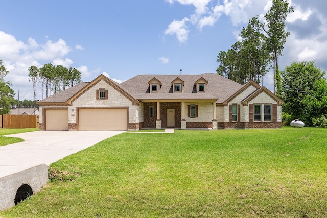 2018 Rd 660, Dayton, TX 77535 - view of front facade featuring a garage, driveway, stone siding, covered porch, and a shingled roof