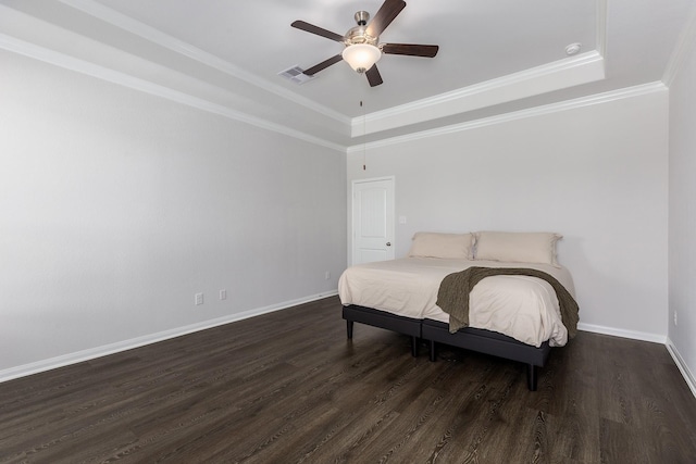 2018 Rd 660, Dayton, TX 77535 - bedroom with a tray ceiling, wood finished floors, ornamental molding, and ceiling fan
