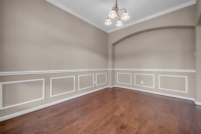 5531 Cherish Trl, Katy, TX 77494 - unfurnished room featuring a chandelier, dark wood finished floors, and crown molding