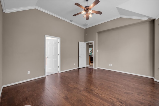5531 Cherish Trl, Katy, TX 77494 - unfurnished bedroom featuring vaulted ceiling, dark wood finished floors, ornamental molding, and ceiling fan