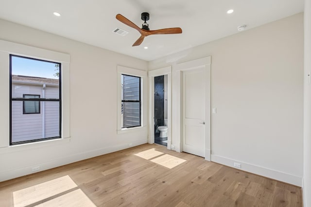 1023 Grovewood Ln, Houston, TX 77008 - empty room with light wood-style flooring, recessed lighting, ceiling fan, and a smoke detector