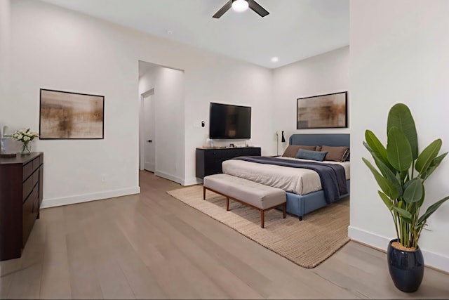 5117 Schuler St Unit B, Houston, TX 77007 - bedroom with wood finished floors, a ceiling fan, and recessed lighting