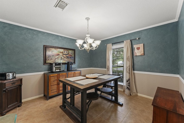 17010 Cypress Knee Dr, Cypress, TX 77429 - dining space with a chandelier, crown molding, and light tile patterned floors