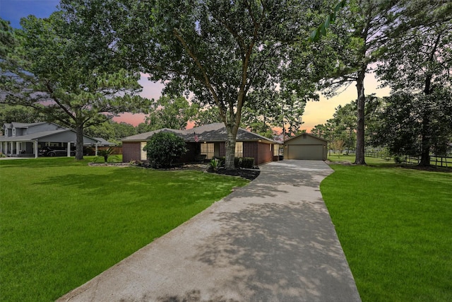 17010 Cypress Knee Dr, Cypress, TX 77429 - ranch-style home with a lawn, an outdoor structure, and a garage