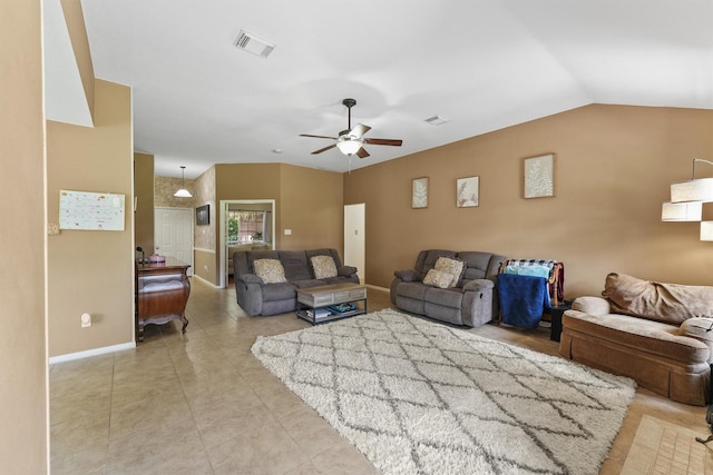 17010 Cypress Knee Dr, Cypress, TX 77429 - living room with ceiling fan, light tile patterned floors, and vaulted ceiling