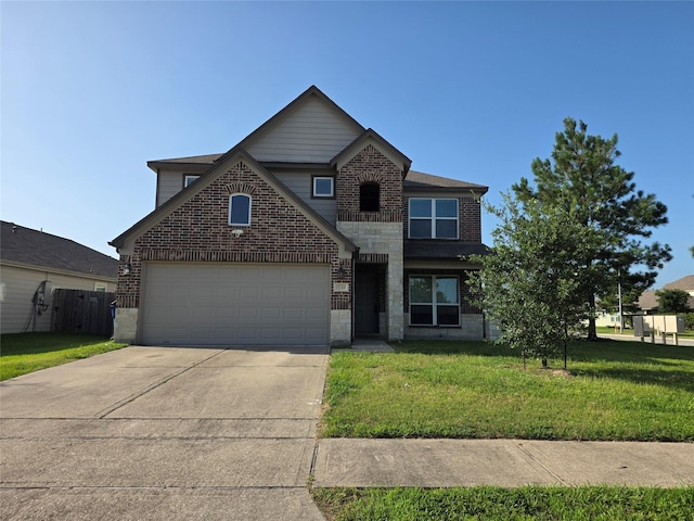 15319 Roaming River Trl, Houston, TX 77044 - traditional home with brick siding, concrete driveway, an attached garage, and stone siding