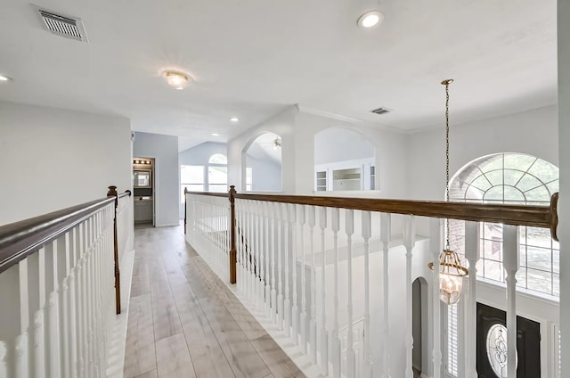 1622 Maryvale Dr, Katy, TX 77494 - corridor with recessed lighting, light wood-style floors, and an upstairs landing