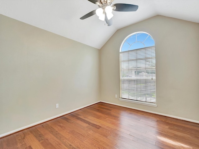 1227 Redwood Bough Ln, Houston, TX 77062 - unfurnished room featuring ceiling fan, plenty of natural light, vaulted ceiling, and wood finished floors