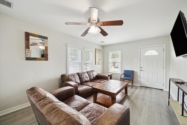 1115 Alber St, Houston, TX 77009 - living room featuring a ceiling fan and light wood finished floors