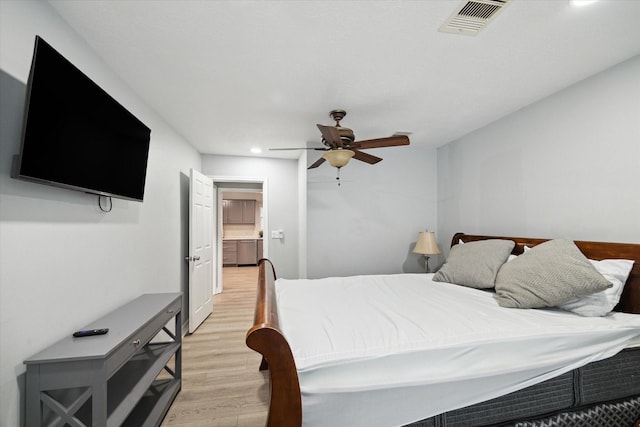 1115 Alber St, Houston, TX 77009 - bedroom with recessed lighting, light wood finished floors, and a ceiling fan