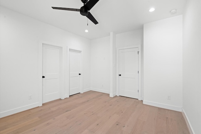 5505 Kansas St, Houston, TX 77007 - unfurnished bedroom featuring light wood-style flooring, recessed lighting, and a ceiling fan