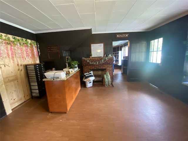 312 Spring, Washington, GA 30673 - reception area with ornamental molding and a brick fireplace