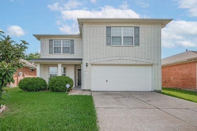 9714 Angleside Ln, Sugar Land, TX 77498 - traditional-style house featuring concrete driveway, an attached garage, a front lawn, and brick siding