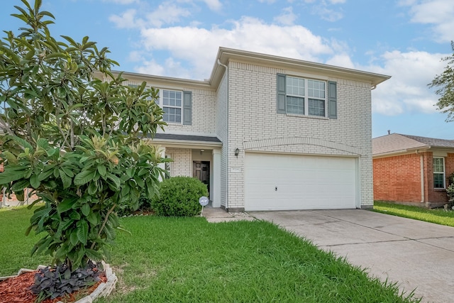 9714 Angleside Ln, Sugar Land, TX 77498 - traditional-style house with an attached garage, brick siding, driveway, and a front yard