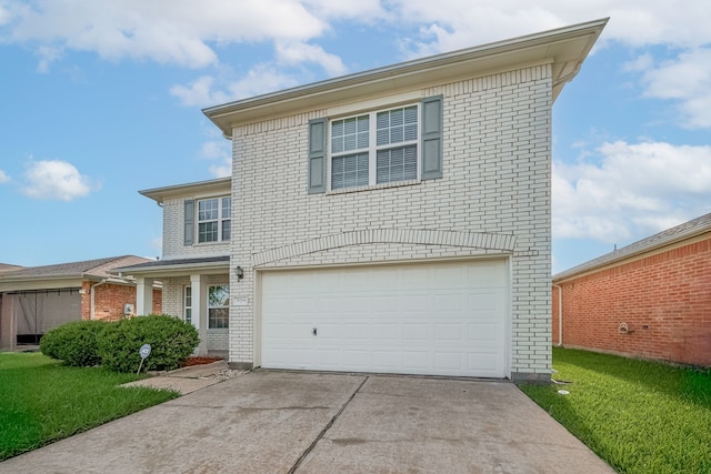 9714 Angleside Ln, Sugar Land, TX 77498 - traditional-style home featuring brick siding, concrete driveway, a garage, and a front lawn