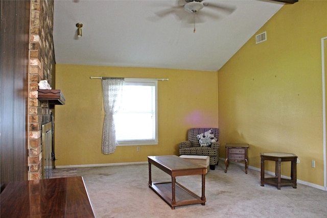 216 N St, Columbus, TX 78934 - living area with a ceiling fan, lofted ceiling, and carpet floors