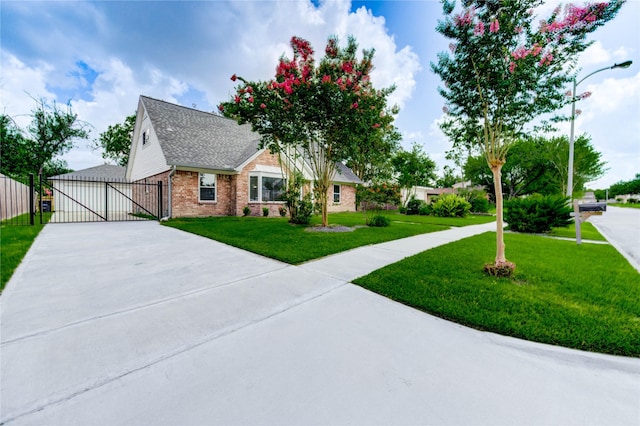 11823 Blair Meadow Dr, Meadows Place, TX 77477 - view of front of house with a gate, a front yard, brick siding, roof with shingles, and concrete driveway