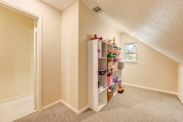 11823 Blair Meadow Dr, Meadows Place, TX 77477 - additional living space featuring a textured ceiling, carpet flooring, and vaulted ceiling