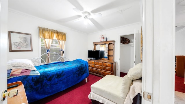 1314 Lawrence Ave, Pasadena, TX 77506 - bedroom featuring crown molding, a ceiling fan, and carpet flooring