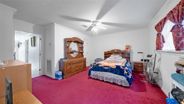 1314 Lawrence Ave, Pasadena, TX 77506 - bedroom featuring carpet flooring, ornamental molding, and a ceiling fan