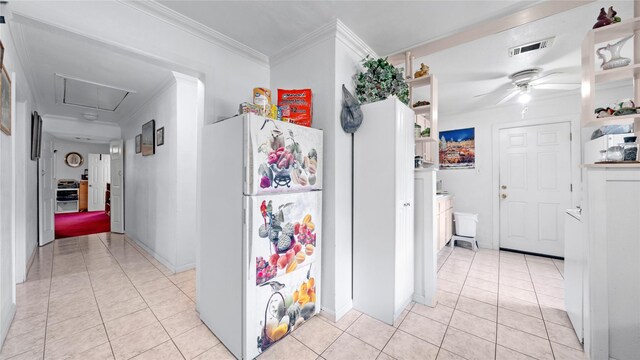 1314 Lawrence Ave, Pasadena, TX 77506 - hall with attic access, light tile patterned floors, and crown molding