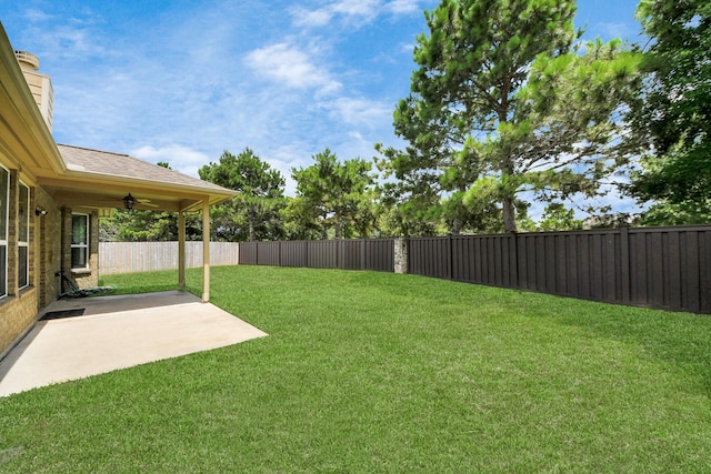 30041 Willow Walk Ln, Brookshire, TX 77423 - fenced backyard featuring a patio area and ceiling fan