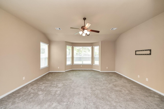 30041 Willow Walk Ln, Brookshire, TX 77423 - empty room featuring ceiling fan, lofted ceiling, and carpet