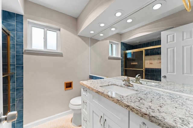 3527 Acorn Way Ln, Spring, TX 77389 - bathroom with vanity, a shower stall, recessed lighting, and tile patterned floors