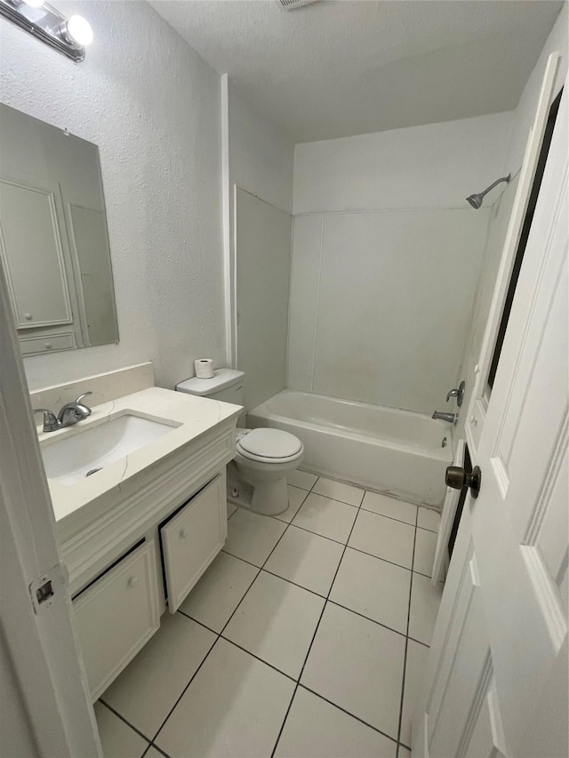 4202 Boone Rd, Houston, TX 77072 - full bath with vanity, a textured wall, tile patterned floors, washtub / shower combination, and a textured ceiling
