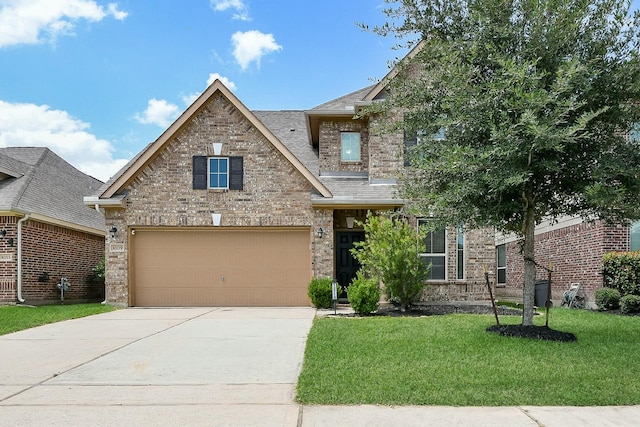10219 Kentington Oak Dr, Humble, TX 77396 - view of front of house with concrete driveway, a front lawn, brick siding, and a shingled roof