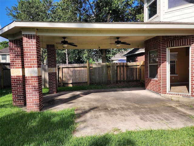 9510 Gentry Shadows Ln, Humble, TX 77396 - view of patio / terrace featuring ceiling fan and an attached carport