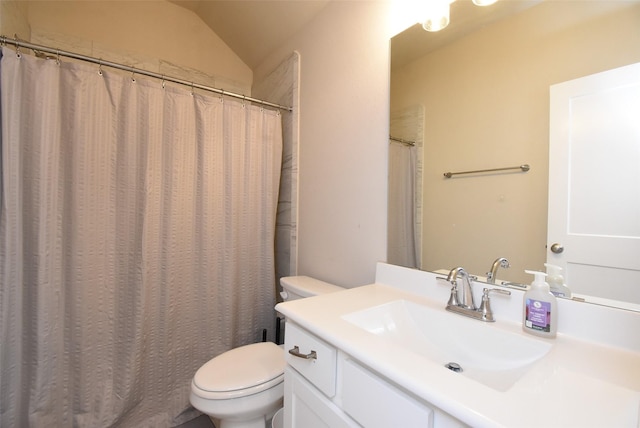 7011 Golden Groundsel Dr, Katy, TX 77493 - bathroom with vanity, a shower with curtain, and lofted ceiling
