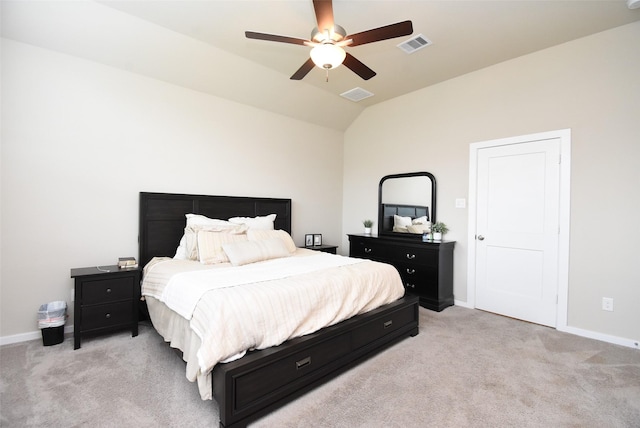 7011 Golden Groundsel Dr, Katy, TX 77493 - bedroom with light carpet, lofted ceiling, and a ceiling fan