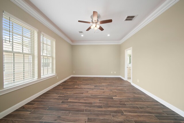 1148 Du Barry Ln, Houston, TX 77018 - spare room with a ceiling fan, dark wood-style floors, recessed lighting, and ornamental molding