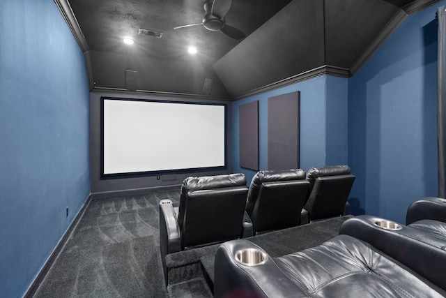 10522 Ginger Gln, Missouri City, TX 77459 - carpeted cinema with a ceiling fan, lofted ceiling, and a textured ceiling