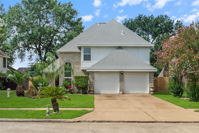 10135 Wayward Wind Ln, Houston, TX 77064 - traditional-style home with roof with shingles, a garage, driveway, and brick siding