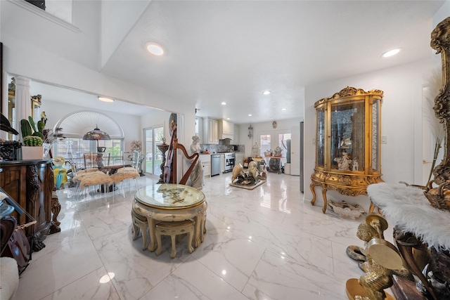 10135 Wayward Wind Ln, Houston, TX 77064 - living area featuring recessed lighting and light marble finish flooring