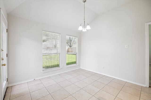 8211 Broken Timber Way, Houston, TX 77095 - unfurnished dining area featuring lofted ceiling, a chandelier, and light tile patterned floors