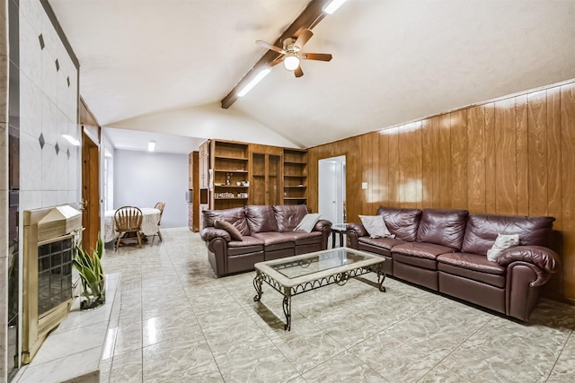 10806 Sagegulf Ln, Houston, TX 77089 - living area with ceiling fan and wooden walls