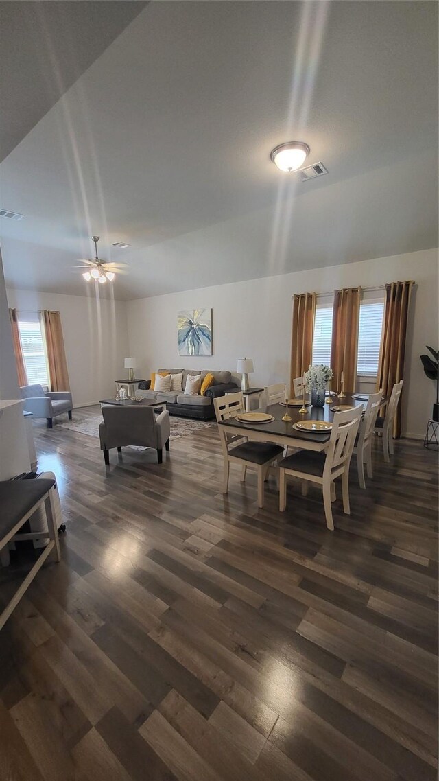 21319 Indigo Ruth Dr, Spring, TX 77379 - dining space featuring dark wood finished floors and a ceiling fan