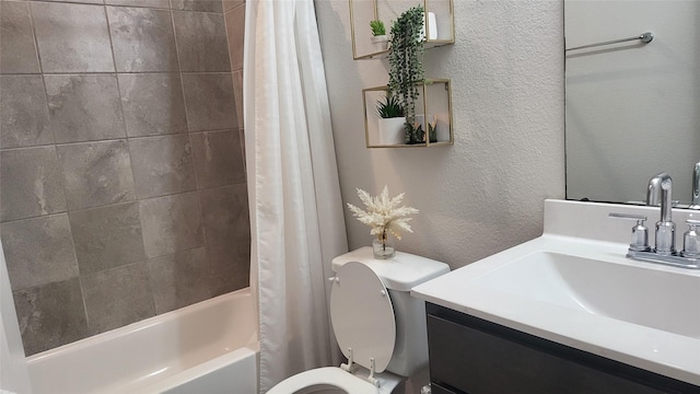 21319 Indigo Ruth Dr, Spring, TX 77379 - full bathroom featuring a textured wall, vanity, and shower / bathtub combination with curtain