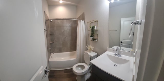 21319 Indigo Ruth Dr, Spring, TX 77379 - bathroom with vanity, shower / bathtub combination with curtain, and wood finished floors