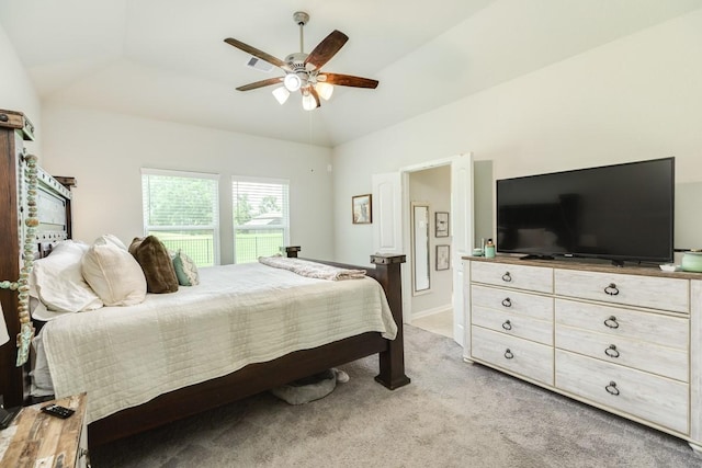 2337 Shalmar Dr, West Columbia, TX 77486 - bedroom with vaulted ceiling, light carpet, and ceiling fan